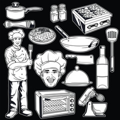 Cooking Pack Black and White Illustration