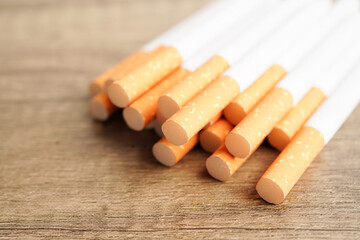 Cigarette isolated on white background with clipping path, roll tobacco in paper with filter tube, No smoking concept.