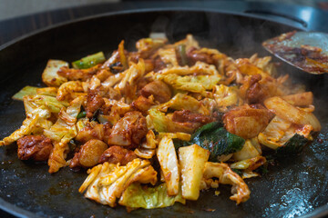 Myeongdong Dakgalbi Street specialising in local dish dakgalbi or spicy stir-fried chicken restaurants at Chuncheon , South Korea : 11 February 2023
