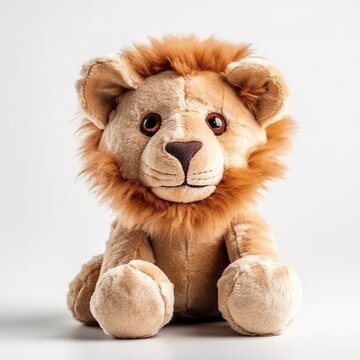 Cute lion plus toy animal toy with white background, animal doll with Generative AI