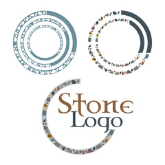 Stone, castle, mosaic, porcelain creative logo design. Construction, stone house, building production.