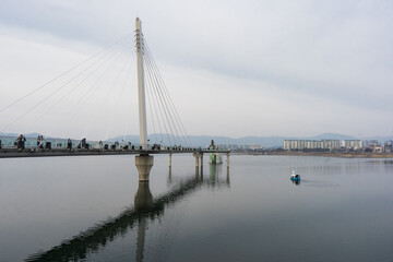 Soyanggang skywalk over Soyang river during winter afternoon at Chuncheon , South Korea : 11 February 2023