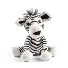 Cute zebra plus toy animal toy with white background, animal doll with Generative AI