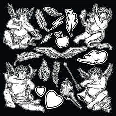 Cupid Pack Black And White Illustration