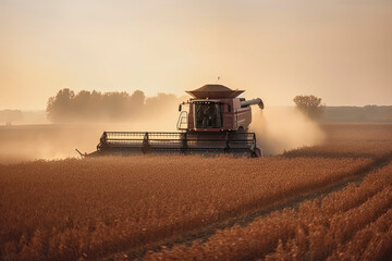 Obraz premium Harvesting of soybean field with combine