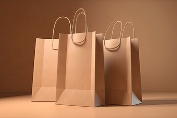 3D rendering shopping paper bag model, shopping concept, illustration design