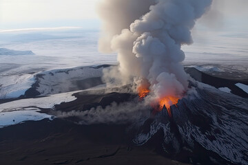 Volcano eruption in Iceland aerial view