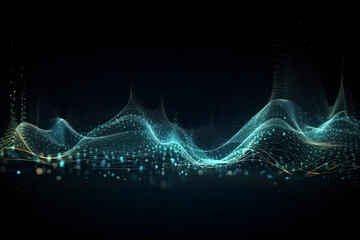 Abstract wave background with many glowing particles. Musical wave. Digital network background. 3D