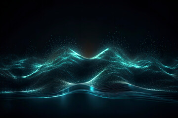 Abstract wave background with many glowing particles. Musical wave. Digital network background. 3D.Generative AI