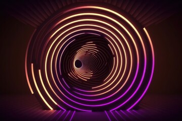 Naklejka premium Neon tunnel with glowing lines. Abstract background. 3D rendering. Generative Ai