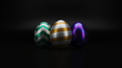 3D realistic Golden Easter Egg, shiny, golden, Easter eggs isolated on white background