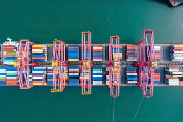 Fototapeta na wymiar Aerial view container ship in port at container terminal port