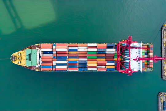 Aerial view container ship in port at container terminal port