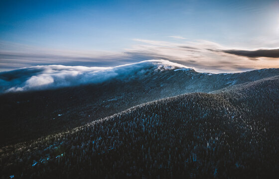 Winter clouds sit on Saddleback Mountain, Maine near Appalachian Trail