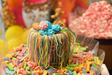 Multicolored sweet candies in the store