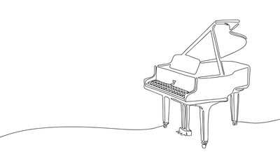 One line continuous piano. Line art keyboard musical instrument 