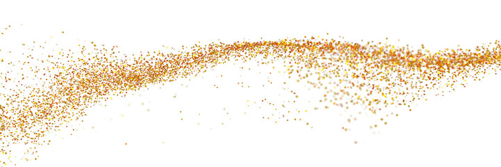 twinkling golden glitter flying in empty space, with blur and bokeh effects, isolated on transparent background banner  