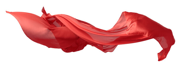 Smooth elegant red transparent cloth on a white background.