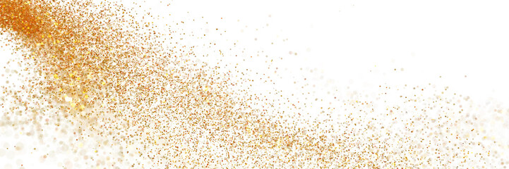 twinkling gold glitter flying in empty space, with blur and bokeh effects, isolated on transparent background banner  