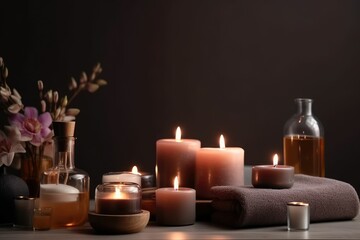 Candles in the spa with copy space. Generative AI.