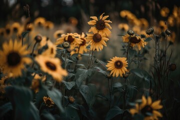 Wildflowers Sunflowers Details Background. Generative AI