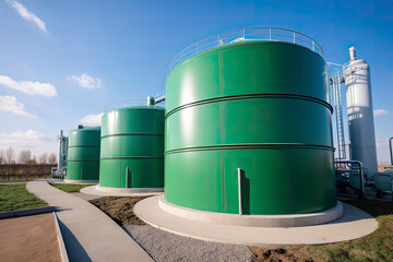 Obraz premium Green Hydrogen renewable energy production facility - green hydrogen gas for clean electricity solar and windturbine facility