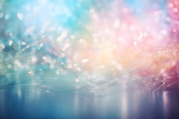 Neon pastel blue bokeh background. Generative AI.