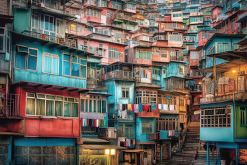 Fototapeta na wymiar Colorful cityscapes, many homes with many colours