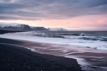 View of Seastacks in Vik, Icleand the most famous black sand beach