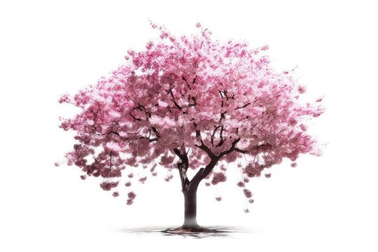 Spring Sakura tree isolated on a white background. Generative AI