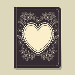 Floral Ground Heart Shape Pattern of Book Cover, Template, Diary Design.