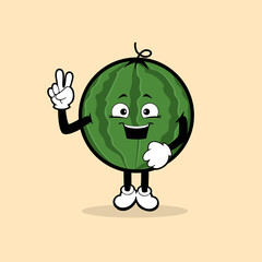 Cute watermelon fruit character with peace hand expression vector