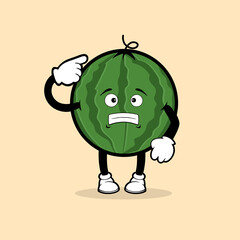 Cute watermelon fruit character with scared expression vector