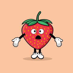 Cute strawberry fruit character with confuse expression vector