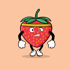 Cute strawberry fruit character with run tired expression vector