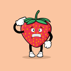 Cute strawberry fruit character with scared expression vector