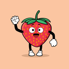 Cute strawberry fruit character with spirit expression vector