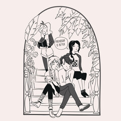 couple in the street, kids illustration, vector graphic design for t-shirt, best friends 