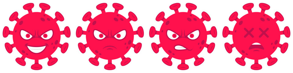 Emojis virus vector in white background, flat style, cartoon style, virus emoji, virus emoticon, angry virus emoji, covid-19, coronavirus, hiv, aids