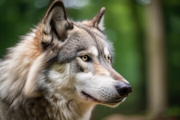 Naklejka na ściany i meble Beautiful wolf portrait taken in a zoo setting. Generative AI
