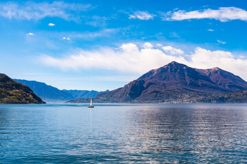 A view of Lake Como, photographed from Bellano, on the Lecco side of the lake.
