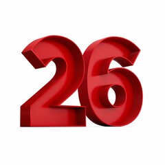 3d rendering of the red number 26 isolated on the empty white background