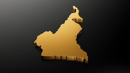 3D rendered map of Cameroon in shiny gold on a black background - travel and vacation concept