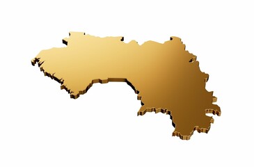 3D render of a gold Guinea shaped map isolated on a white background