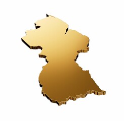 3D render of a gold Guyana shaped map isolated on a white background