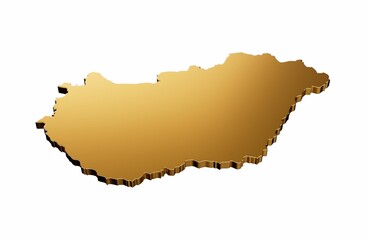 3D render of a gold Hungary shaped map isolated on a white background