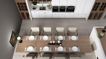 White and brown dinning room and kitchen. Generative AI