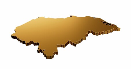 3D render of a gold Honduras shaped map isolated on a white background