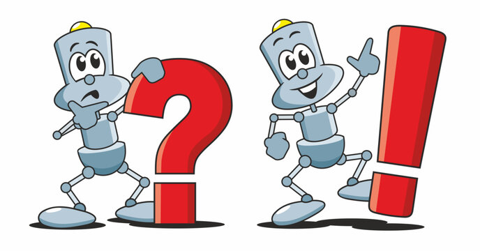 Comic Bots erkl&auml;ren Problem und L&ouml;sung, geben Antwort auf Frage