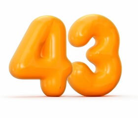 3d rendering of a glossy orange jelly number 43 on a white background.
